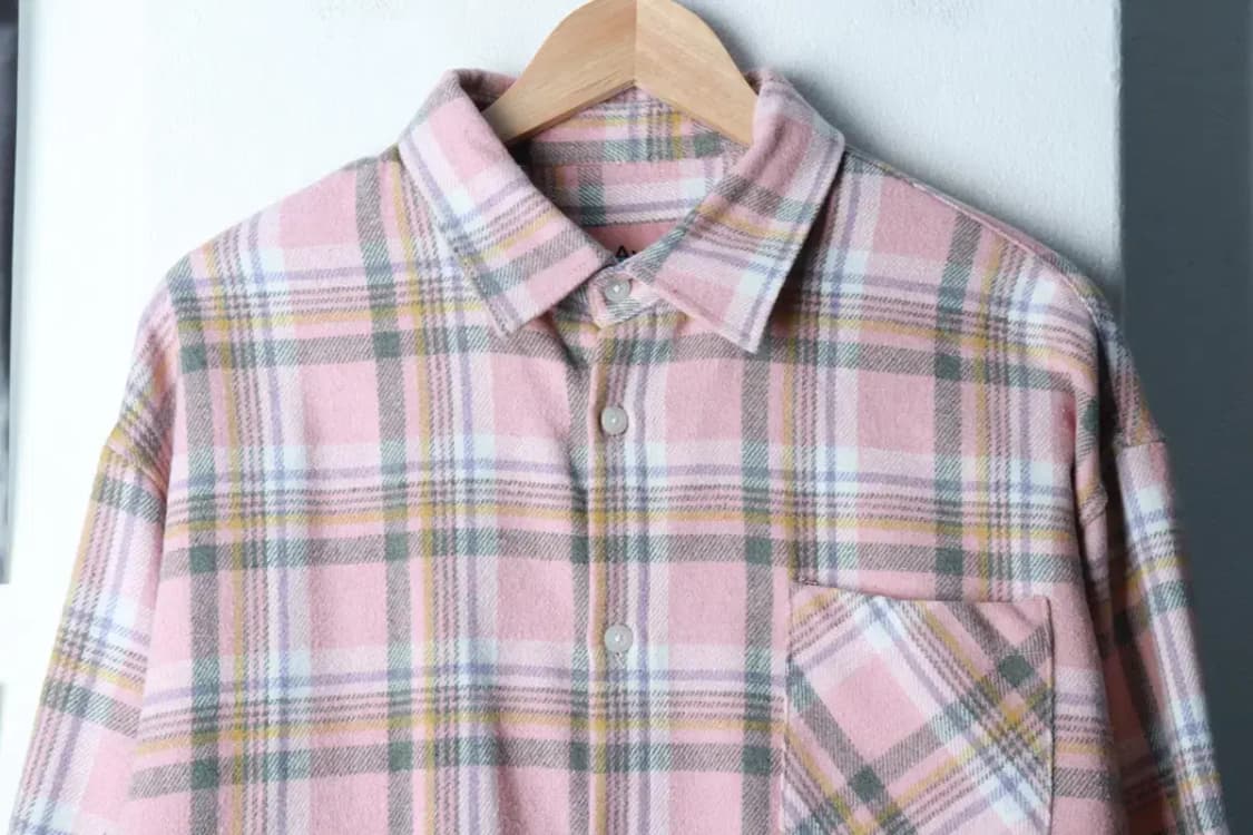 (F) 어반드레스 셔츠 남방 체크 플란넬 핑크 울-16C89 상품이미지3