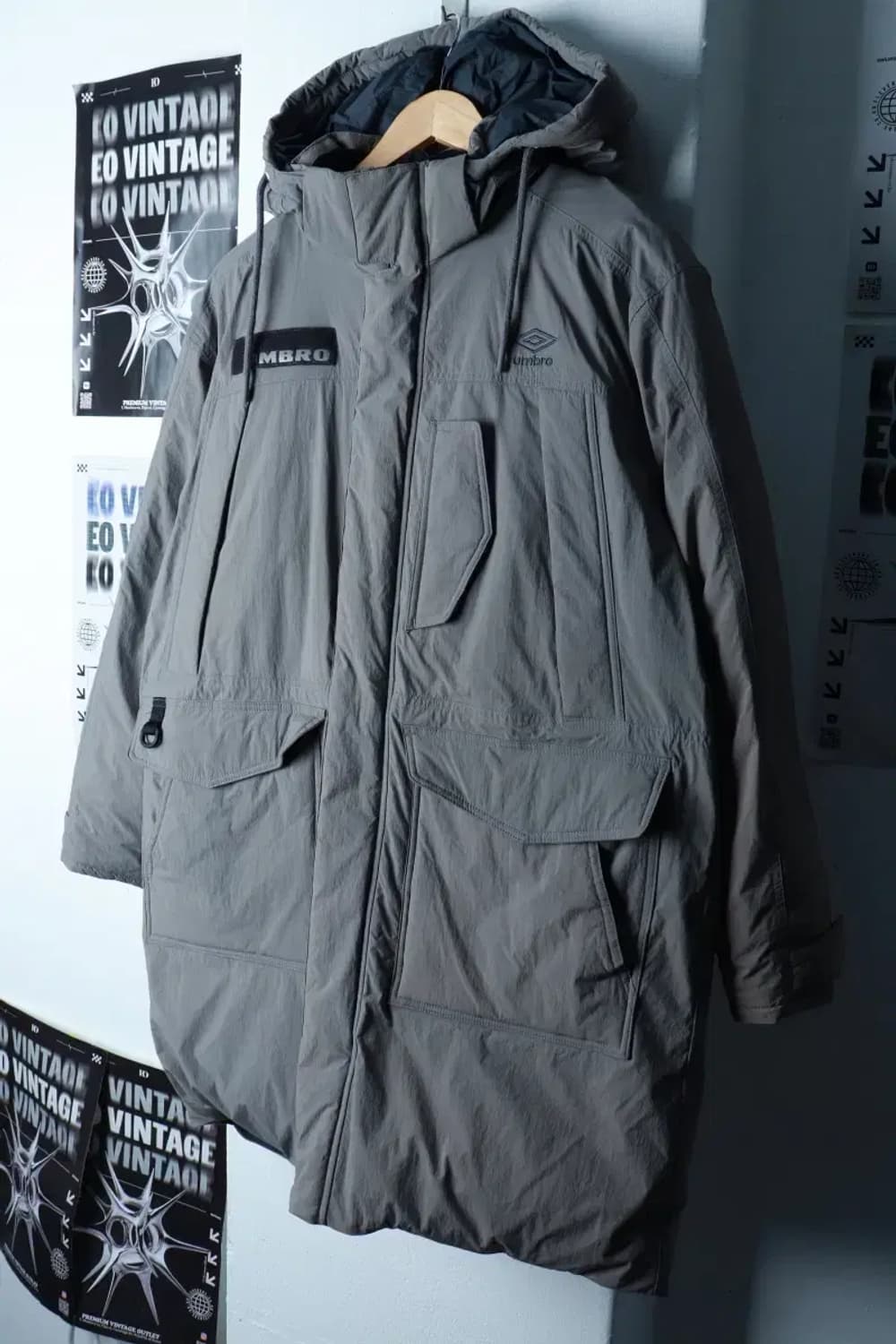 (S-M) 엄브로 패딩 점퍼자켓 구스다운 그레이 롱 올드스쿨-16C94 상품이미지1