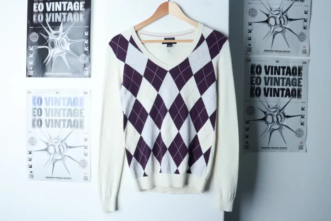 W(XS-S) 타미힐피거 니트 아가일 아이보리 퍼플-16CA1 상품이미지2