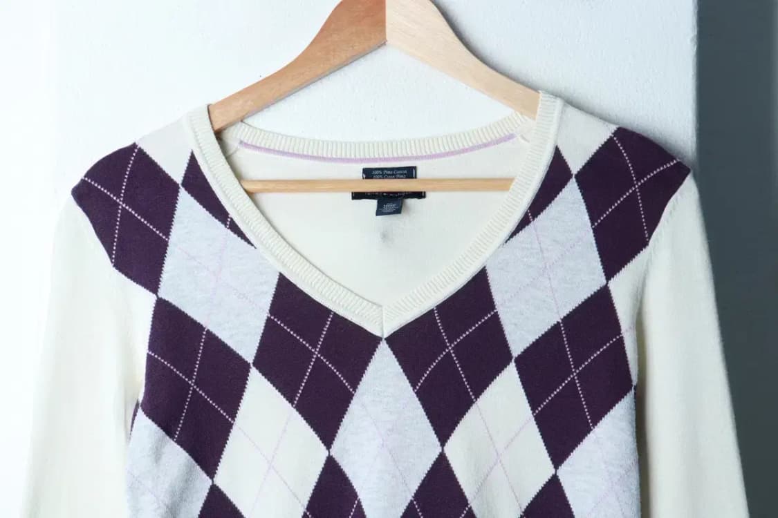 W(XS-S) 타미힐피거 니트 아가일 아이보리 퍼플-16CA1 상품이미지3