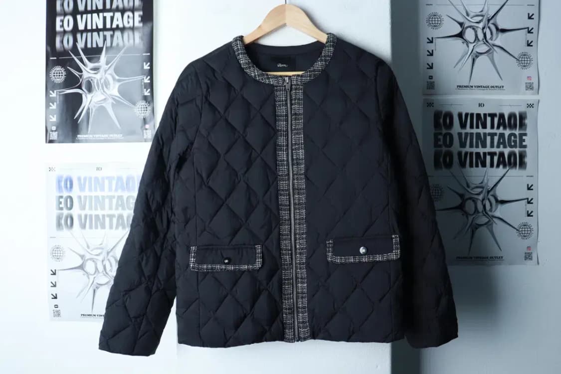 W(S-M) 로엠 패딩 점퍼자켓 트위드 퀄팅 덕다운 블랙 누빔-16CA6 상품이미지2