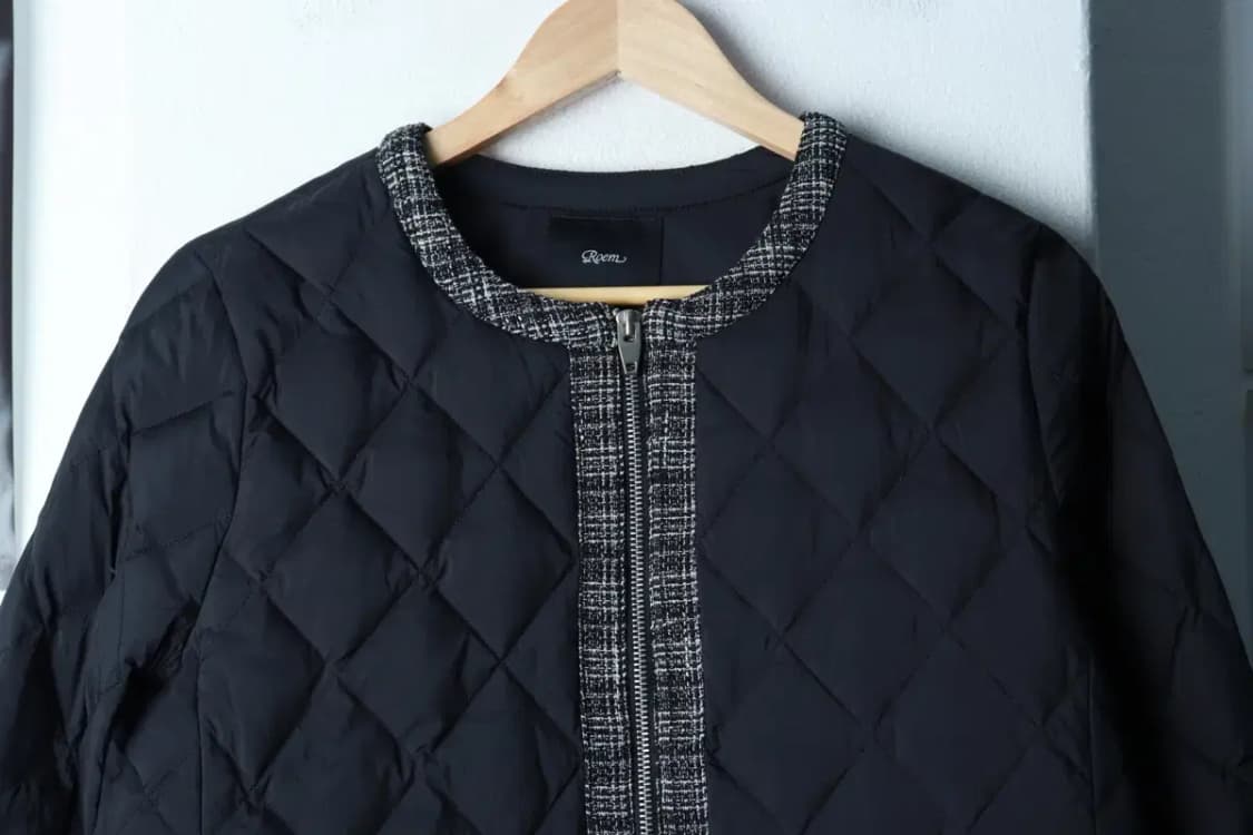 W(S-M) 로엠 패딩 점퍼자켓 트위드 퀄팅 덕다운 블랙 누빔-16CA6 상품이미지3