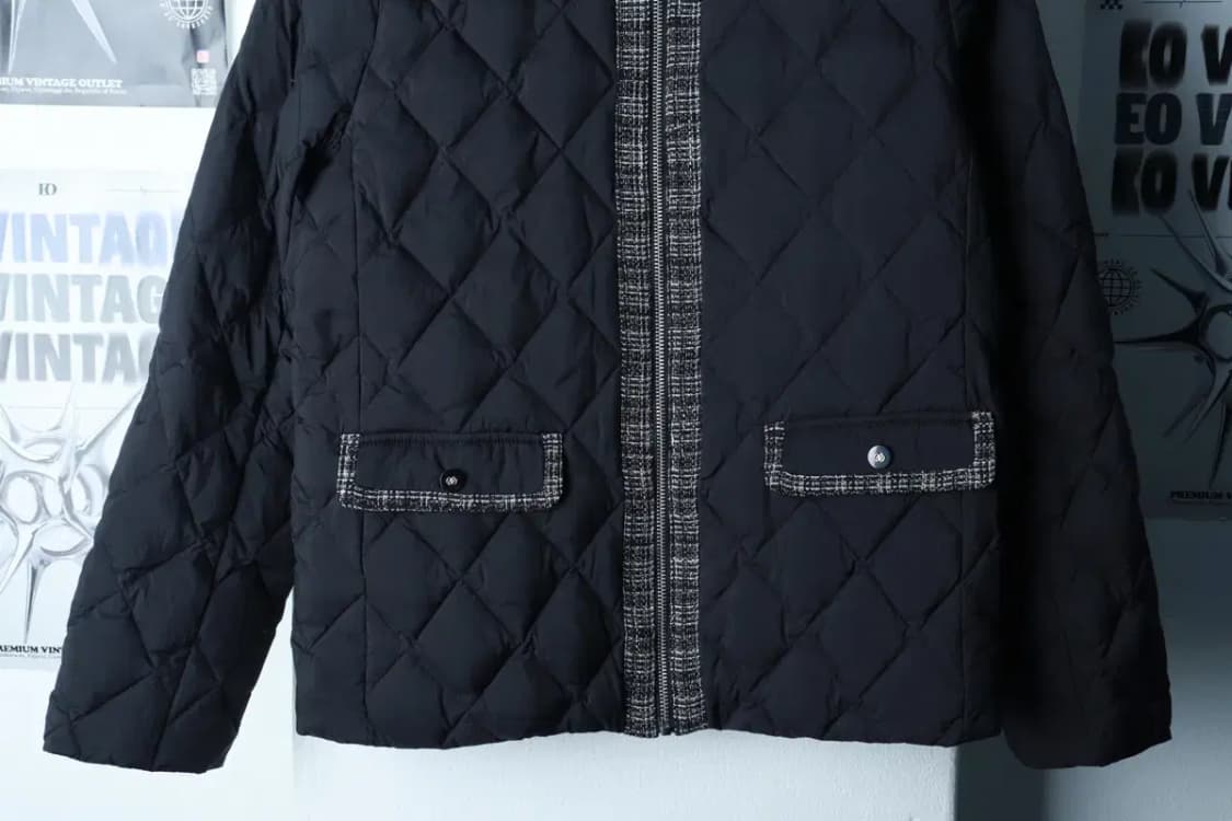 W(S-M) 로엠 패딩 점퍼자켓 트위드 퀄팅 덕다운 블랙 누빔-16CA6 상품이미지4