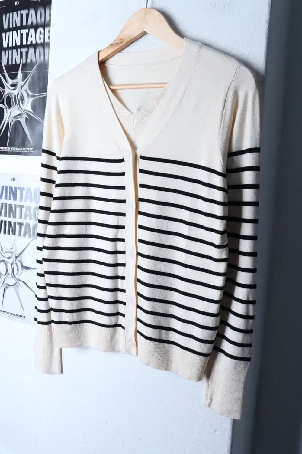 W(XL) 지오송지오 니트 가디건 스트라이프 아이보리 놈코어-16D8C 상품이미지1