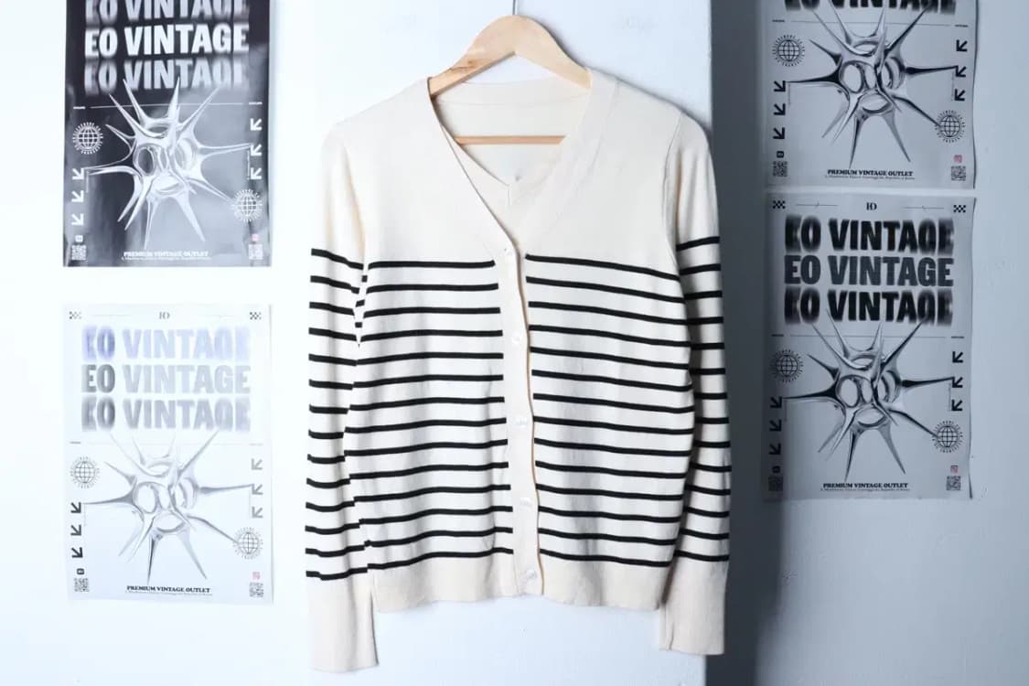 W(XL) 지오송지오 니트 가디건 스트라이프 아이보리 놈코어-16D8C 상품이미지2