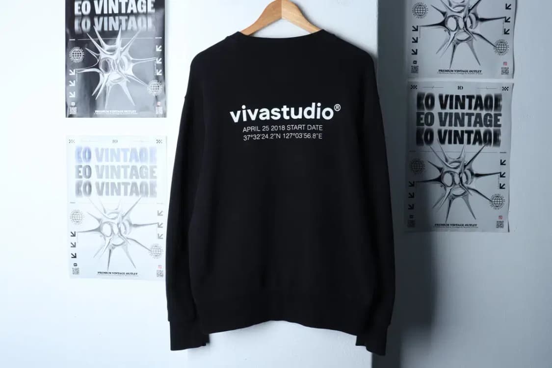 (L-XL) 비바스튜디오 맨투맨 티셔츠 스몰로고 블랙 올드스쿨-16D95 상품이미지6