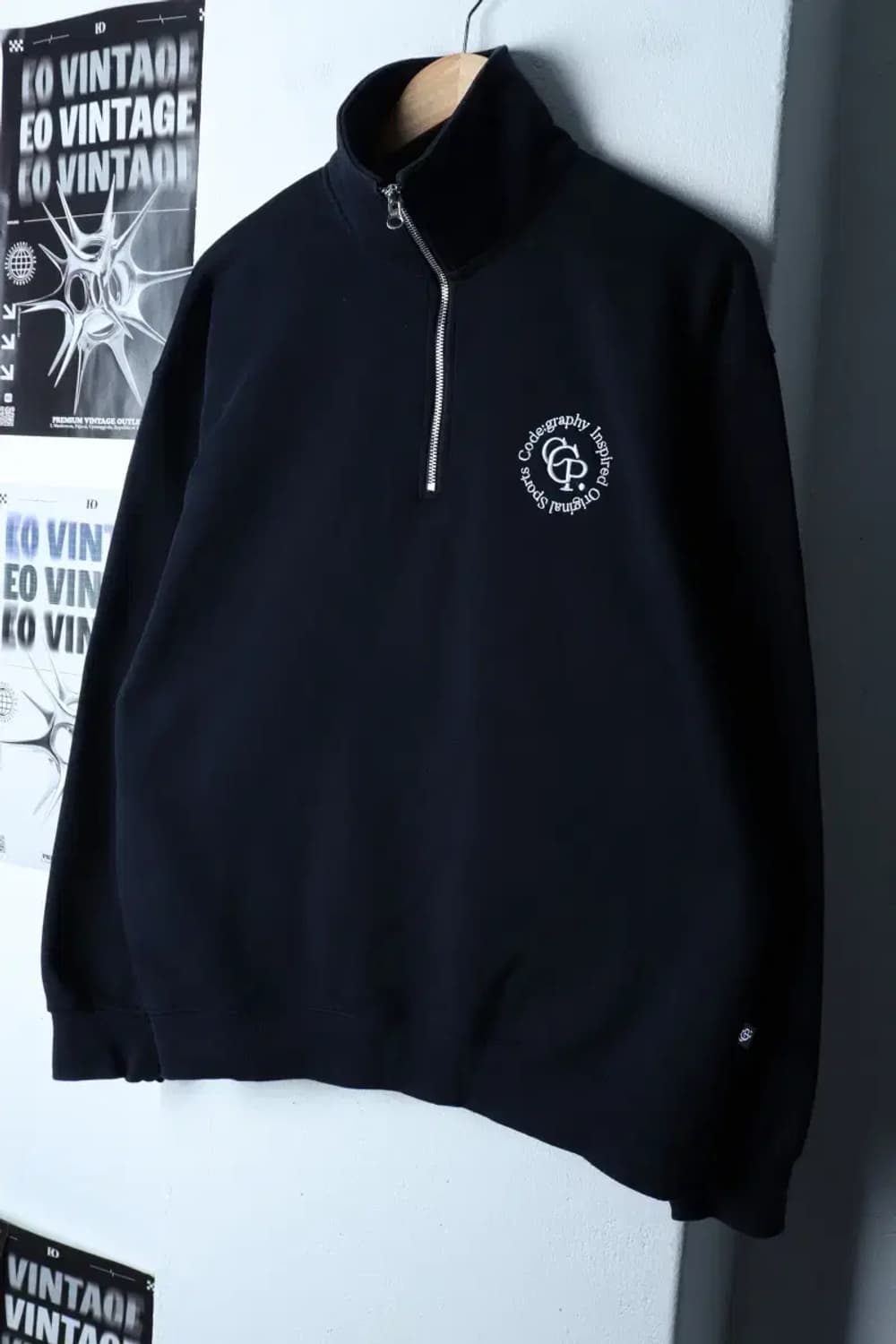 (M-L) 코드그라피 맨투맨 티셔츠 반집업 네이비 기모-16DA4 상품이미지1