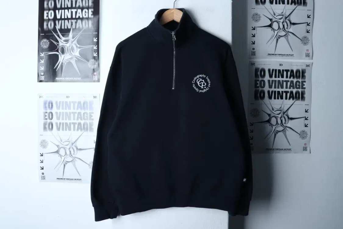 (M-L) 코드그라피 맨투맨 티셔츠 반집업 네이비 기모-16DA4 상품이미지2