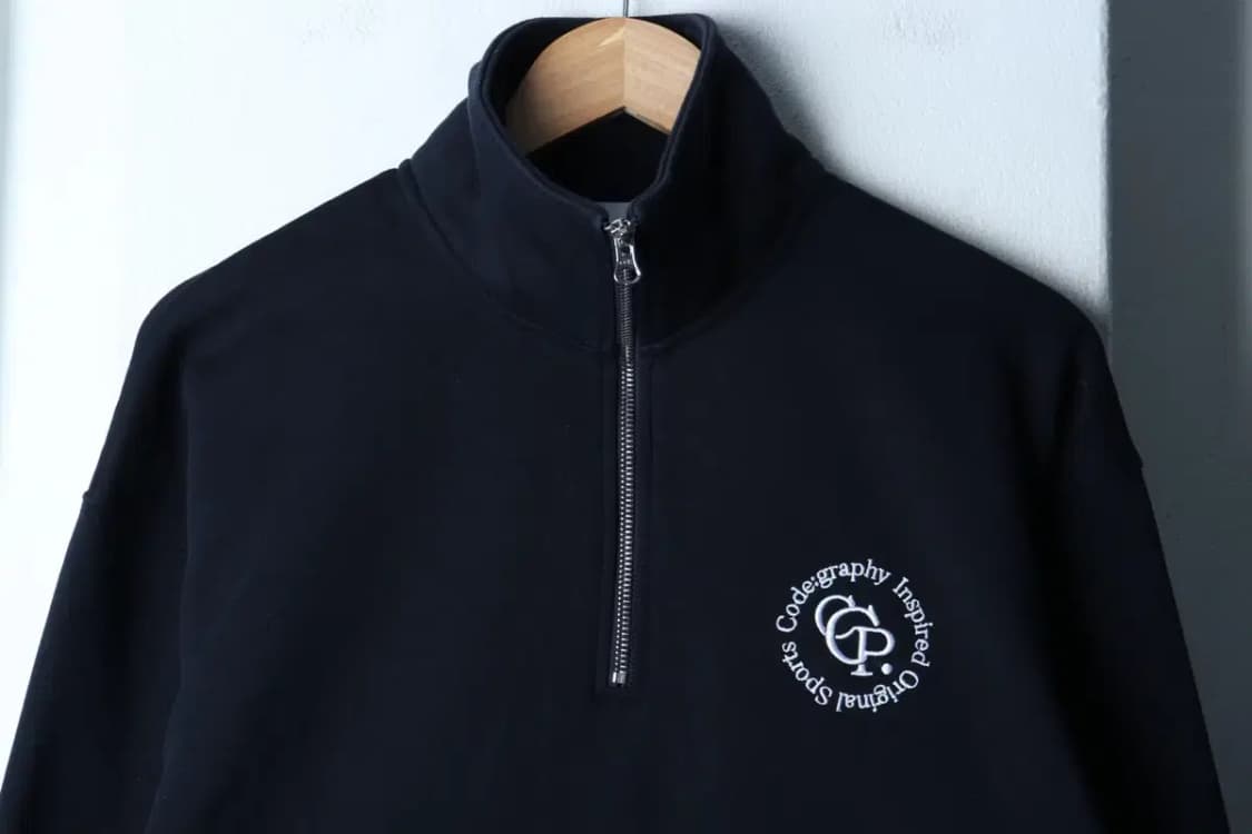 (M-L) 코드그라피 맨투맨 티셔츠 반집업 네이비 기모-16DA4 상품이미지3