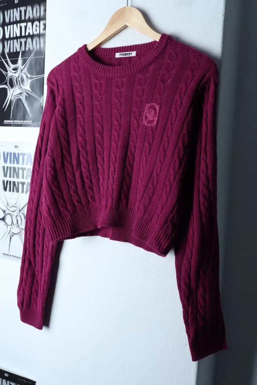 W(F) 브랜드빈티지 니트 케이블 꽈배기 퍼플 크롭-16DA6 상품이미지1