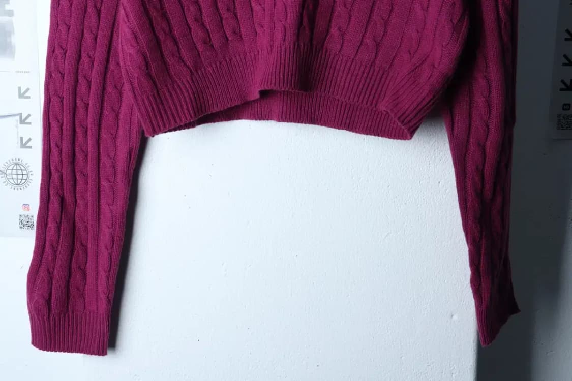 W(F) 브랜드빈티지 니트 케이블 꽈배기 퍼플 크롭-16DA6 상품이미지4