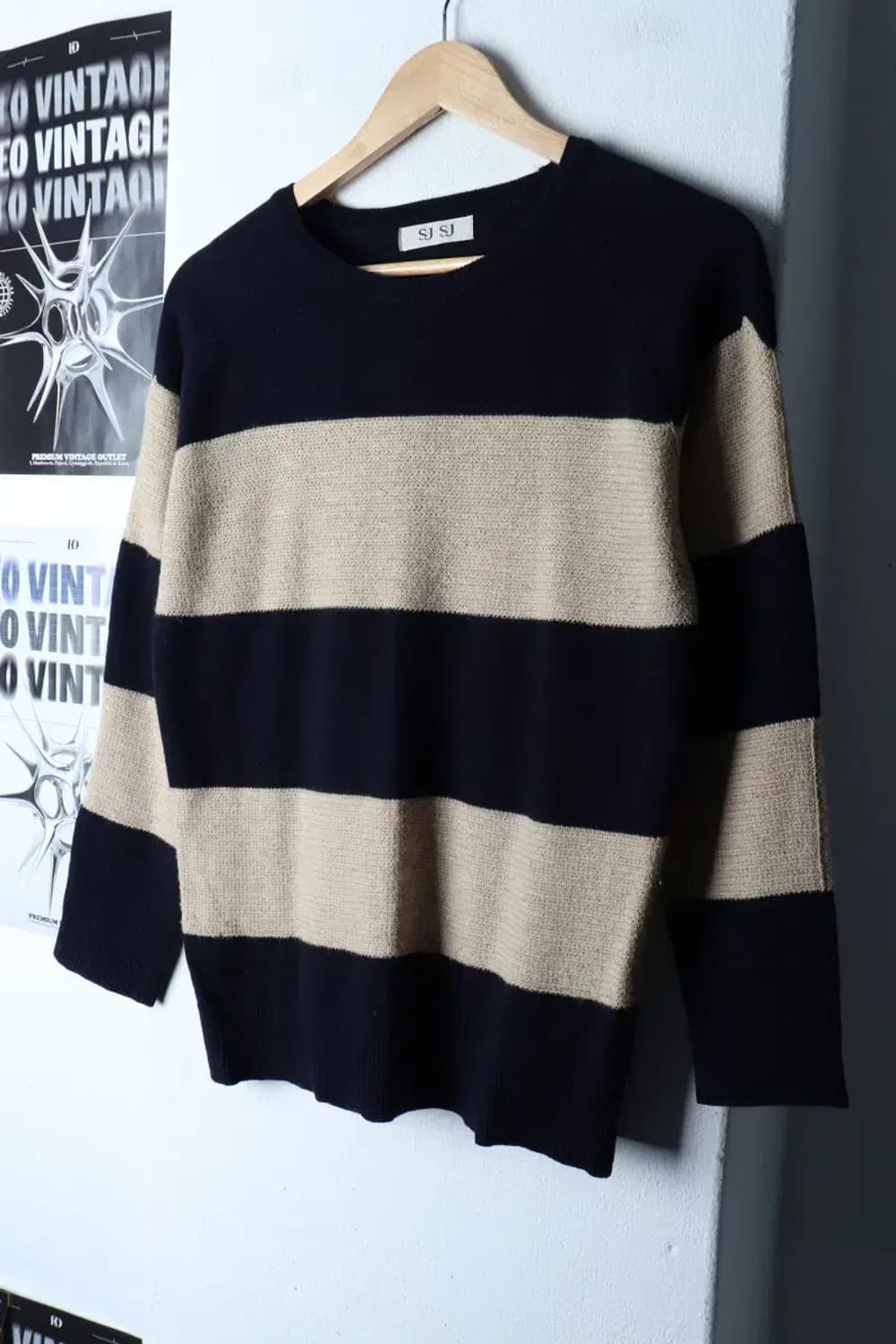 W(F) 니트 한섬 스트라이프 네이비-16E32 상품이미지1