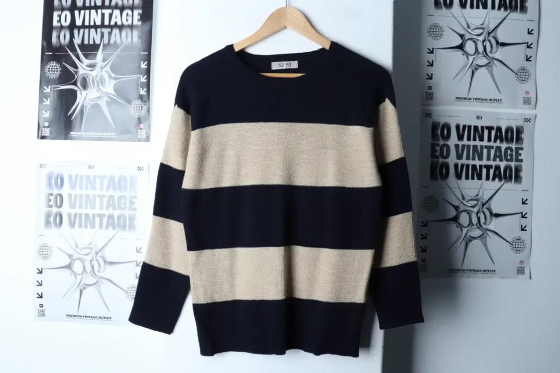 W(F) 니트 한섬 스트라이프 네이비-16E32 상품이미지2