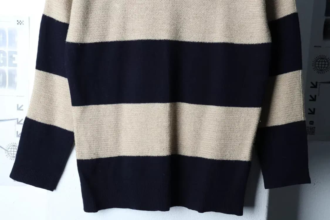 W(F) 니트 한섬 스트라이프 네이비-16E32 상품이미지4