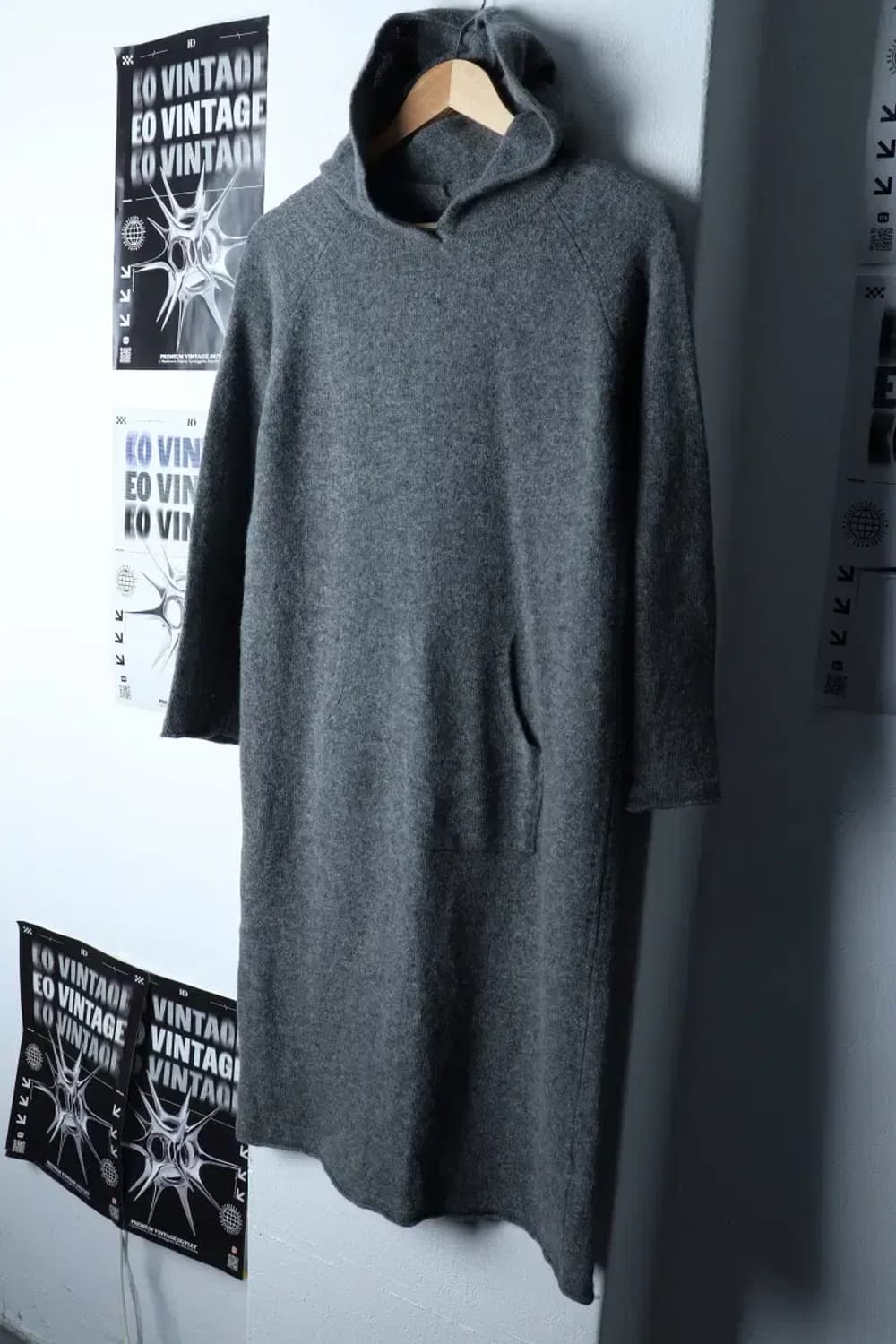 W(M) 지컷 니트 후드 그레이 롱 울-16E33 상품이미지1