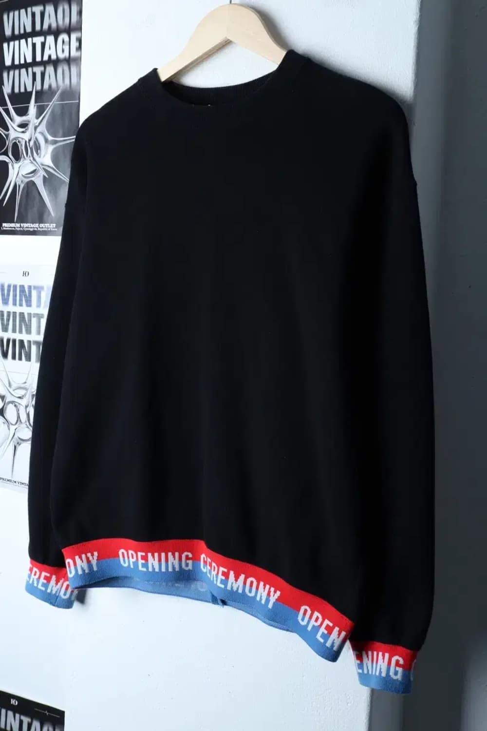 W(S-M) 오프닝 세레모니 맨투맨 티셔츠 레터링 블랙 한정판-16E4A 상품이미지1