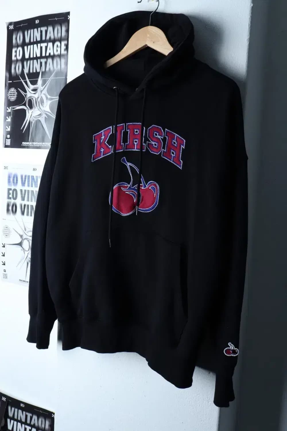 W(S-M) 키르시 후드티셔츠 빅로고 블랙 기모 올드스쿨 신형-16D68 상품이미지1