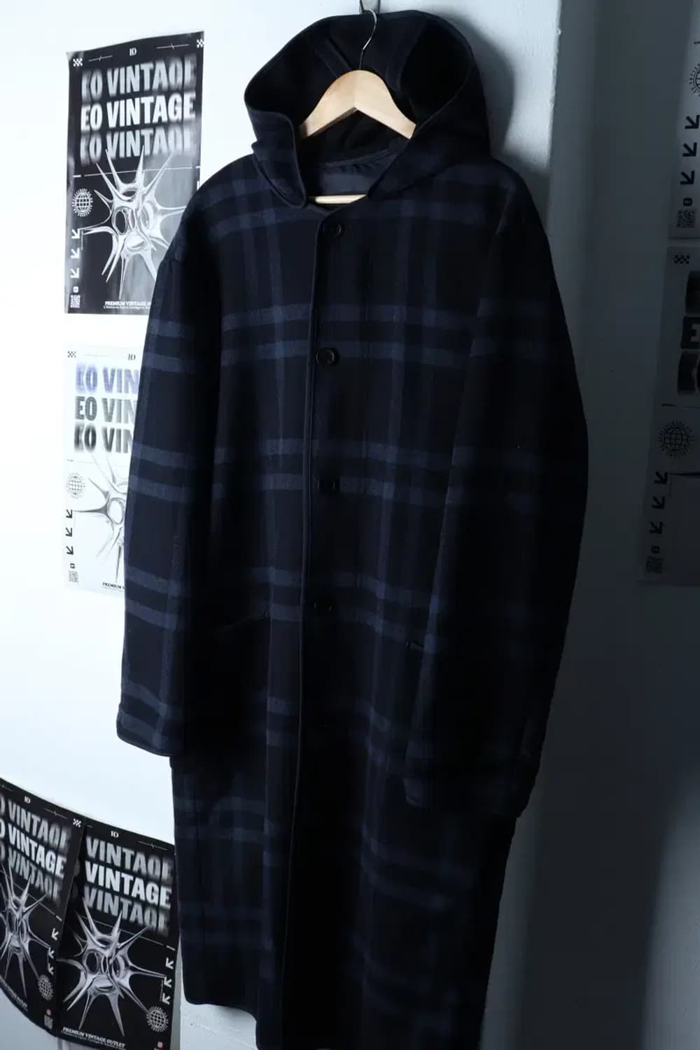 (XL) 크리스 크리스티 코트자켓 후드 체크 네이비 울-16D6E 상품이미지1