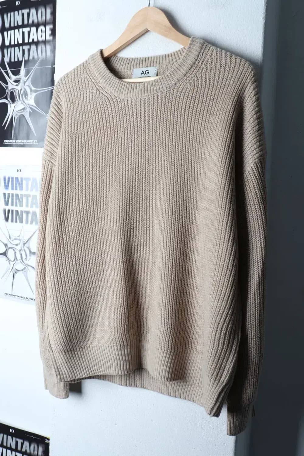 (M-L) 니트 루즈핏 베이지 무지-16D70 상품이미지1