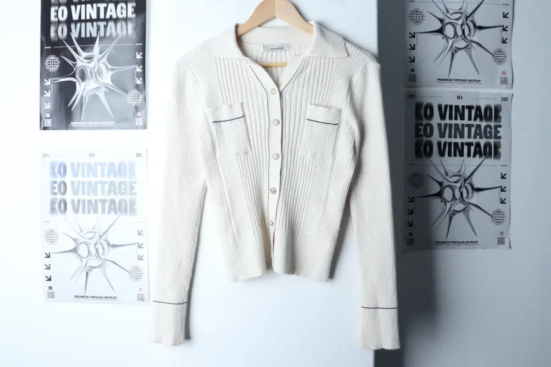 W(F) 브랜드빈티지 니트 가디건 슬림핏 카라 아이보리 키치-16D74 상품이미지2