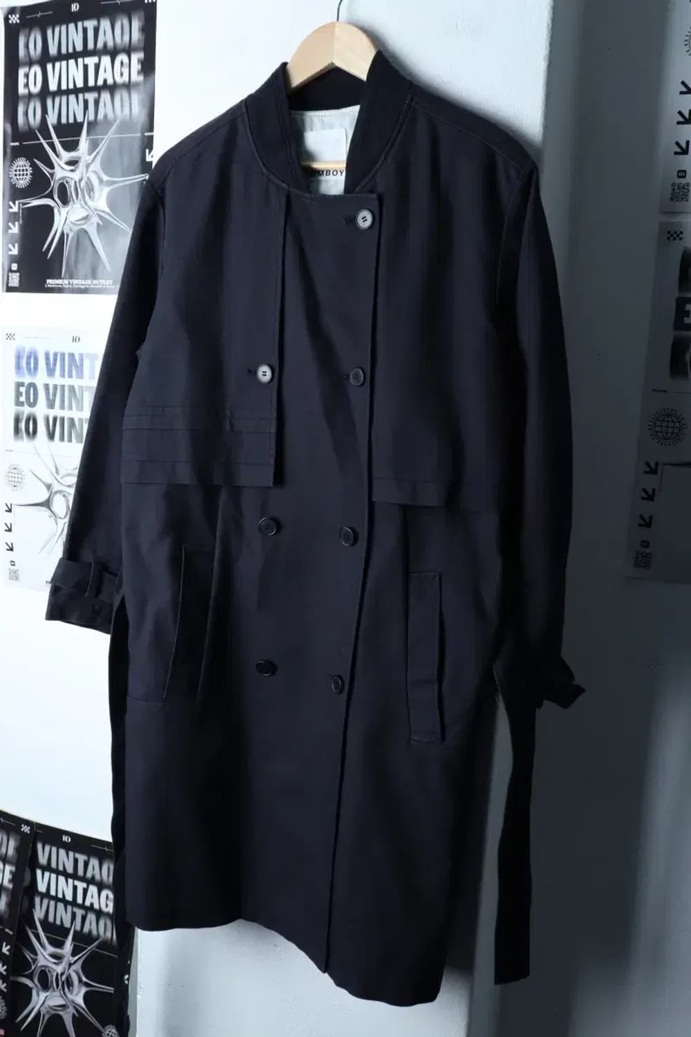 W(F) 톰보이 코트자켓 더블 네이비 면 아메카지-16E7E 상품이미지1