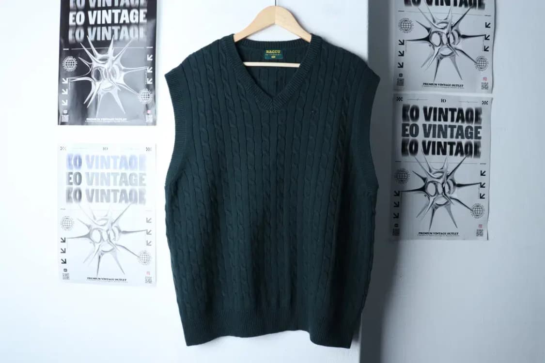 (L) 테이크이지 니트 조끼 케이블 꽈배기 그린-16E8E 상품이미지2