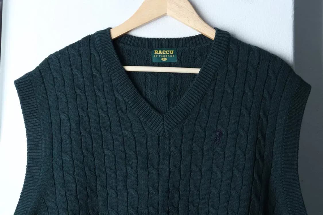 (L) 테이크이지 니트 조끼 케이블 꽈배기 그린-16E8E 상품이미지3