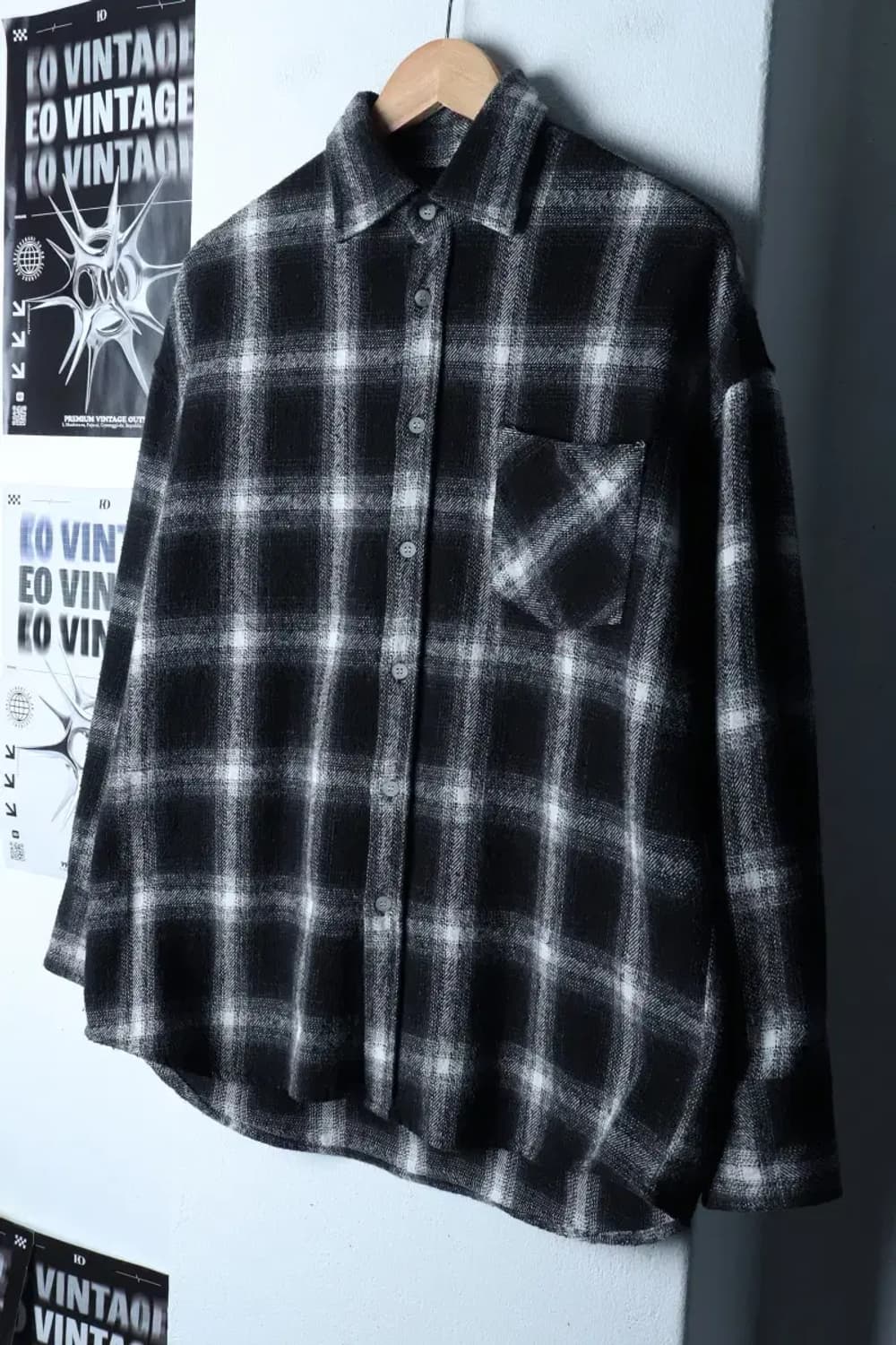 (XL-2XL) 어반드레스 셔츠 남방 체크 플란넬 블랙 겨울-16E93 상품이미지1