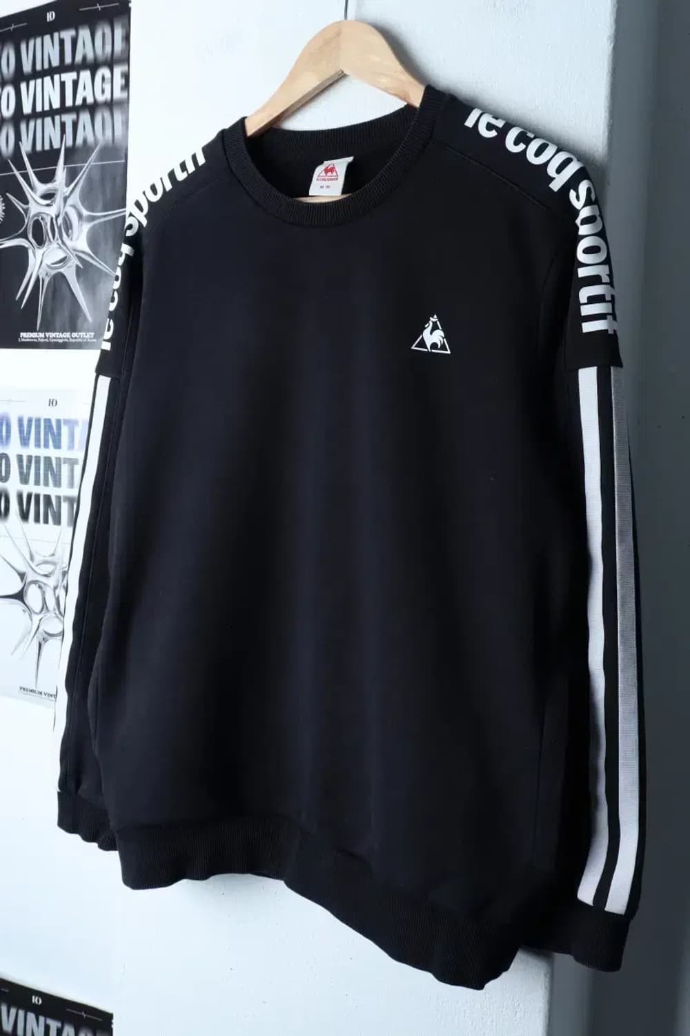 (M-L) 르꼬끄 맨투맨 티셔츠 사이드라인 기모 블랙 올드스쿨-16F12 상품이미지1