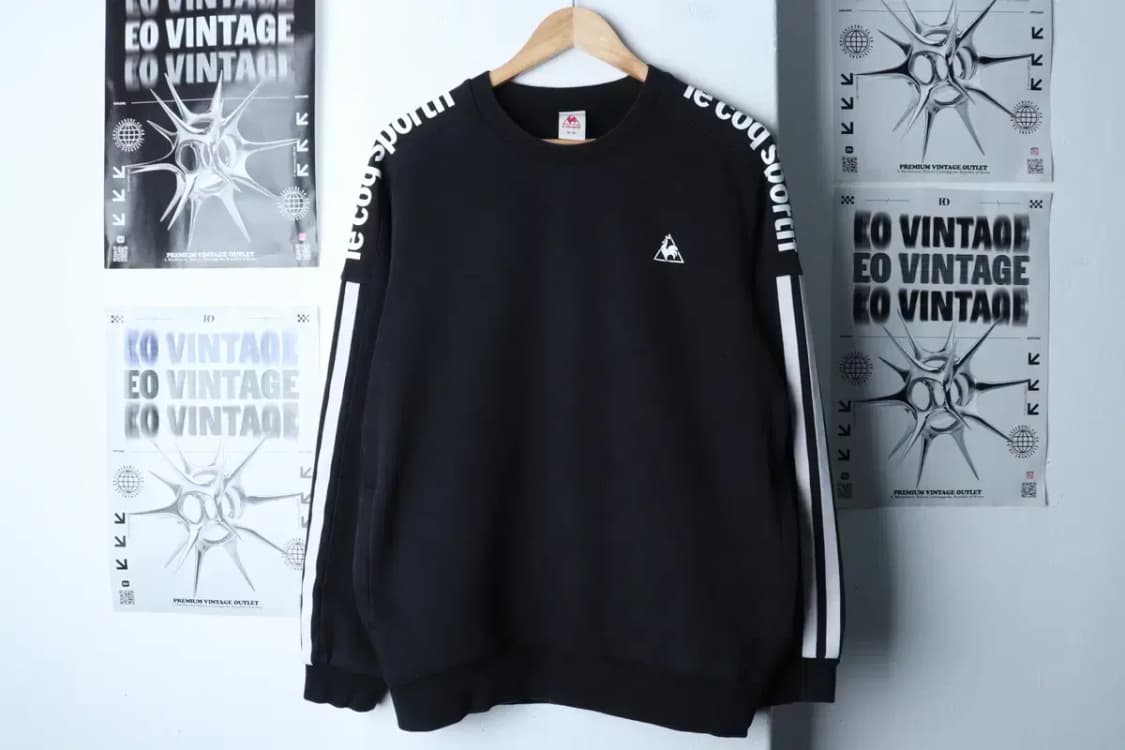 (M-L) 르꼬끄 맨투맨 티셔츠 사이드라인 기모 블랙 올드스쿨-16F12 상품이미지2