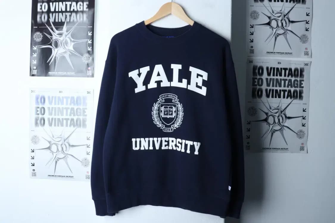 (S-M) 예일 맨투맨 티셔츠 빅로고 네이비 올드스쿨-16F1E 상품이미지2