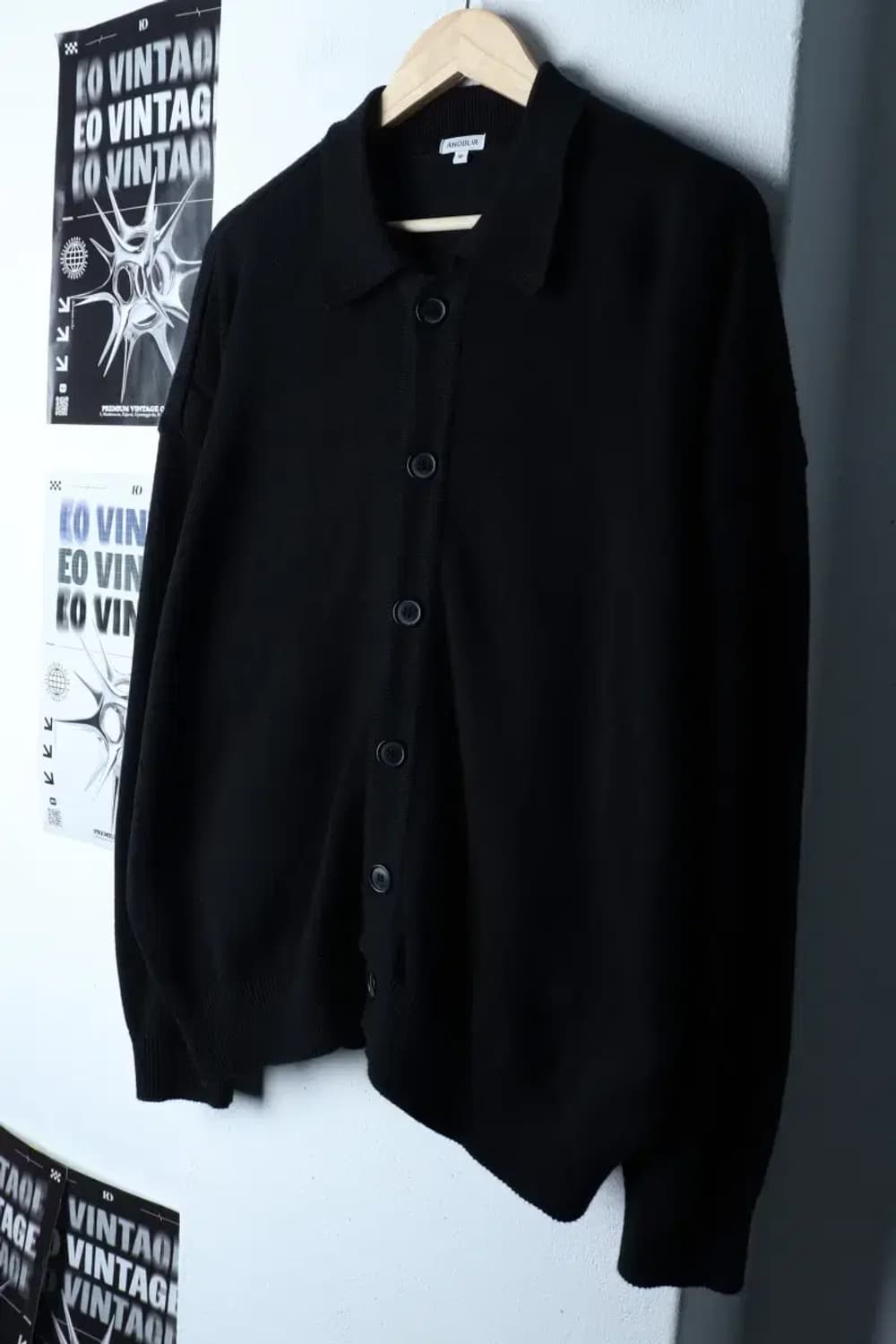 (M-L) 아노블리어 니트 가디건 카라 무지 블랙 놈코어-16F25 상품이미지1