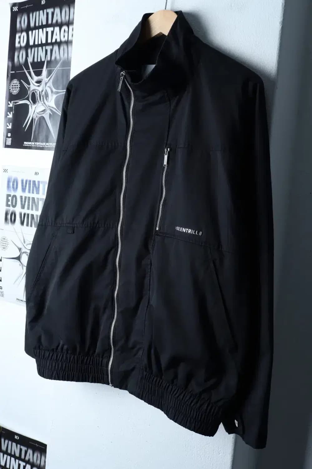 (M-L) 빈트릴 집업 바람막이 점퍼자켓 블랙 누빔 올드스쿨-16F74 상품이미지1