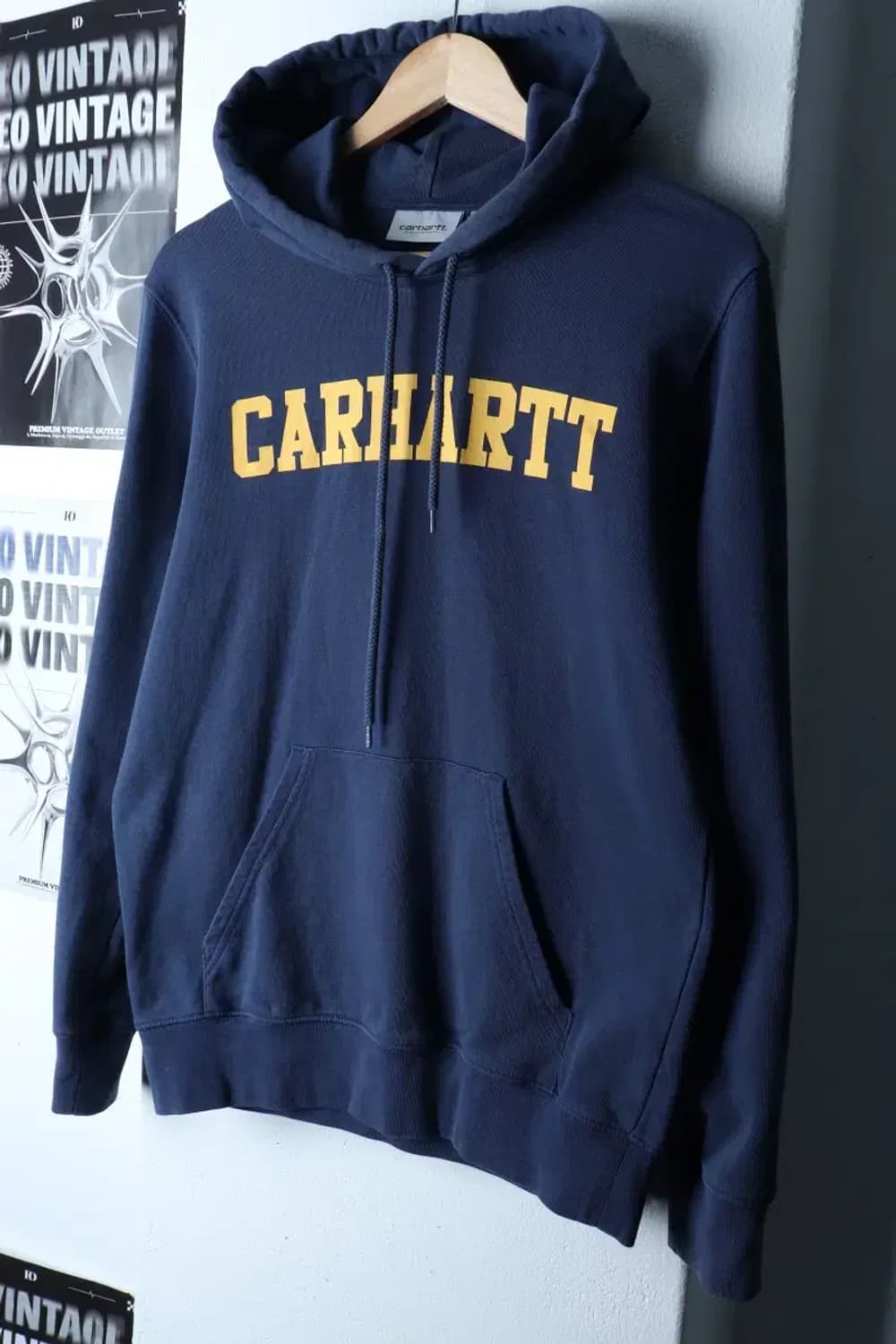 (S-M) 칼하트 후드티셔츠 레터링 블루 올드스쿨-16FD5 상품이미지1