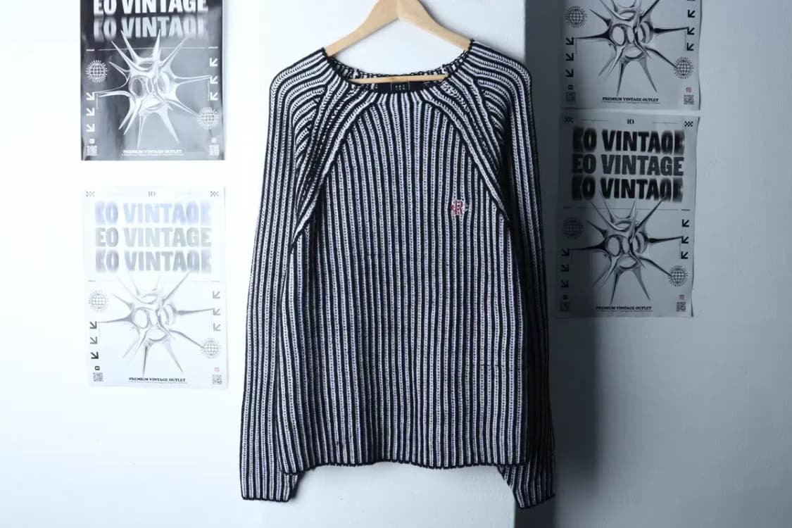 (S-L) 로맨틱크라운 니트 루즈핏 스트라이프 블랙 올드스쿨-16FD6 상품이미지2