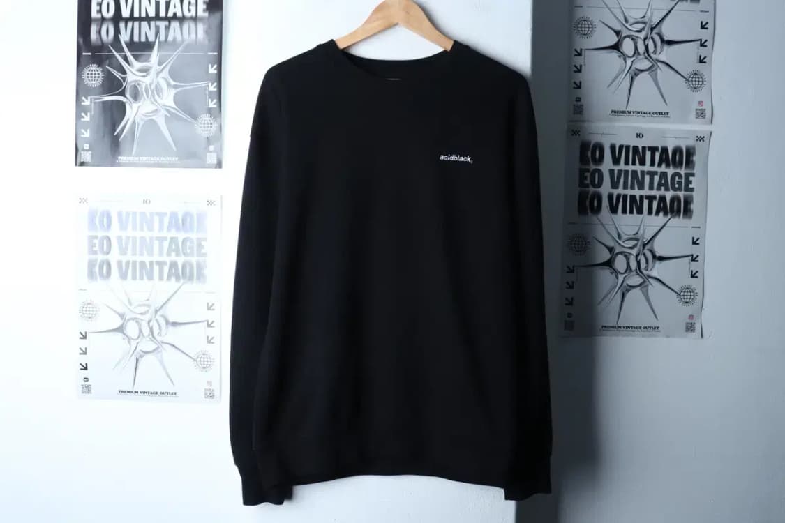 (M-L) 애시드블랙 맨투맨 티셔츠 스몰로고 블랙 올드스쿨-16FD7 상품이미지2