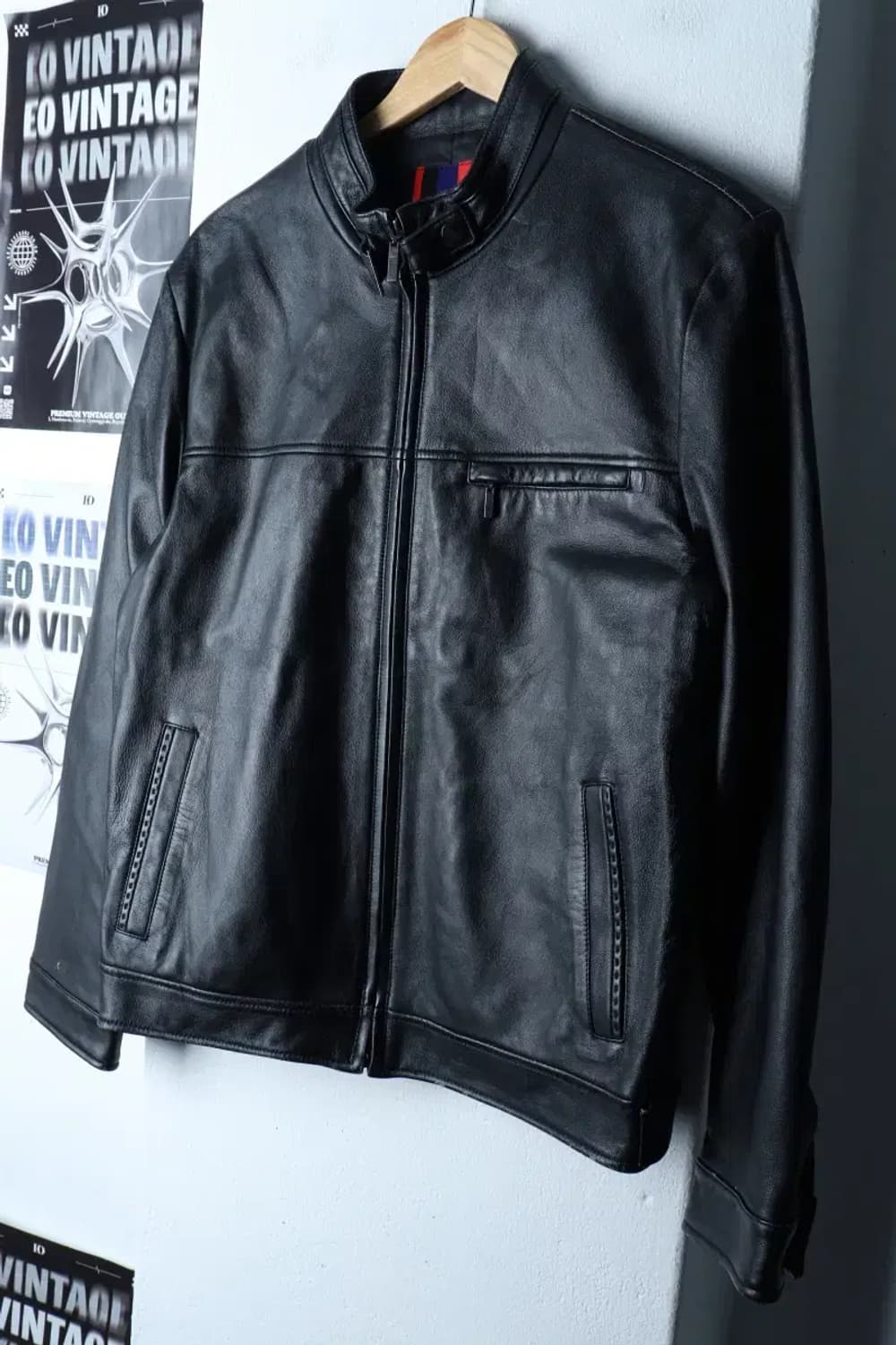 (L) 브랜드빈티지 집업 바람막이 점퍼자켓 사용감 레더 블랙-16FE1 상품이미지1