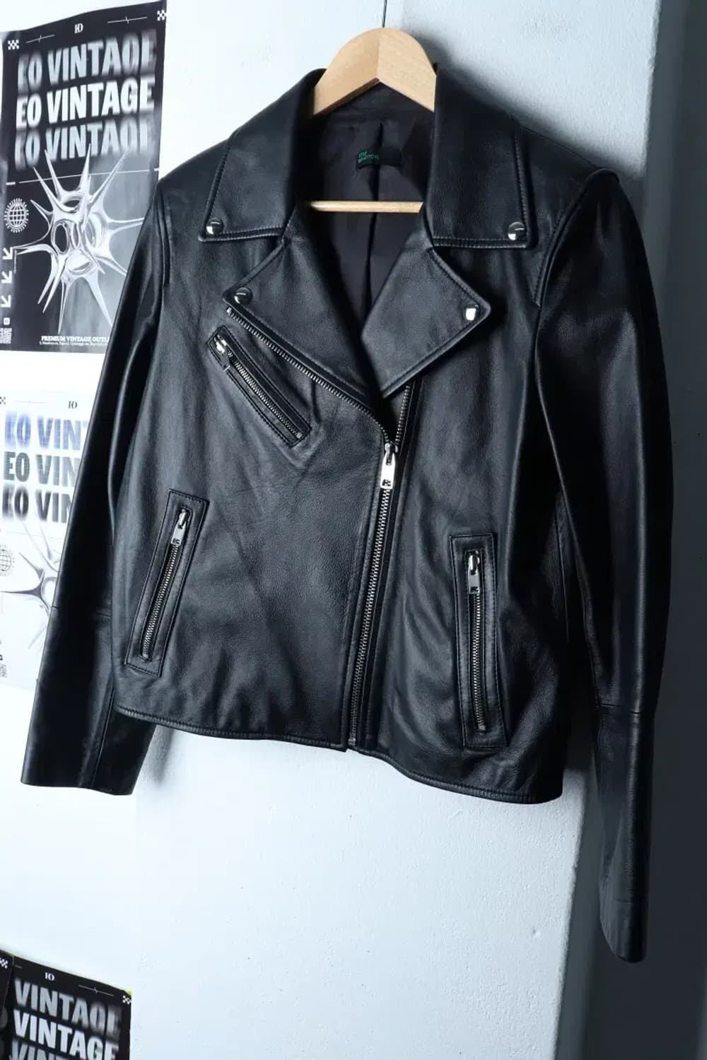 W(S-L) 베네통 집업 바람막이 점퍼자켓 레더 램스킨 블랙-16FE3 상품이미지1