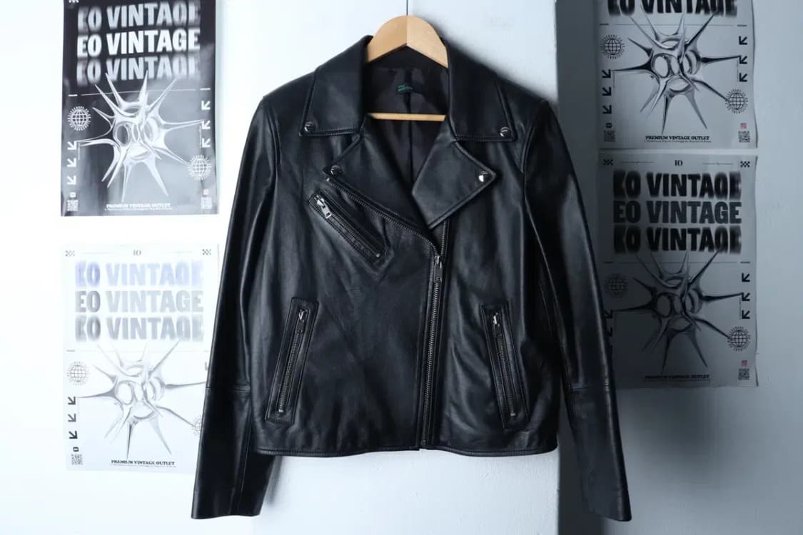 W(S-L) 베네통 집업 바람막이 점퍼자켓 레더 램스킨 블랙-16FE3 상품이미지2