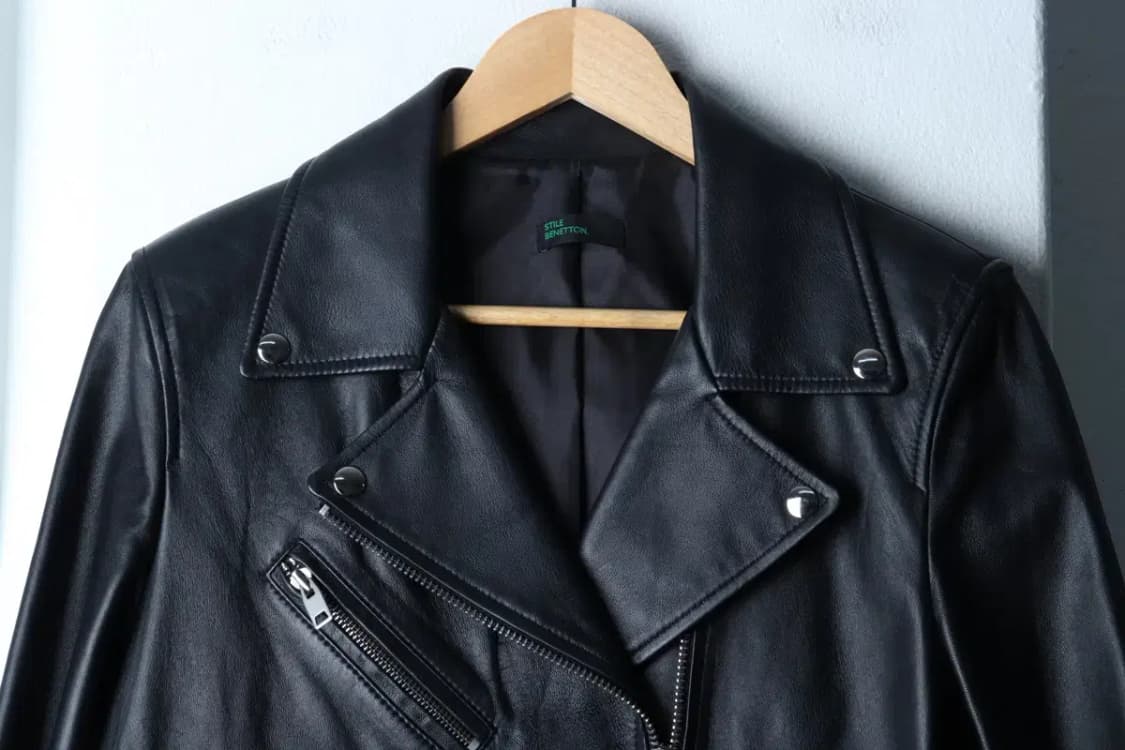 W(S-L) 베네통 집업 바람막이 점퍼자켓 레더 램스킨 블랙-16FE3 상품이미지3