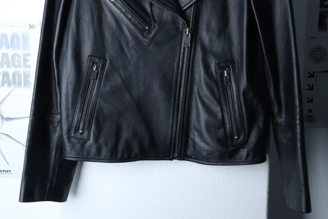 W(S-L) 베네통 집업 바람막이 점퍼자켓 레더 램스킨 블랙-16FE3 상품이미지4