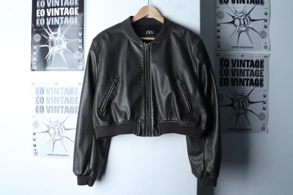 W(L-XL) 자라 집업 바람막이 점퍼자켓 레더 봄버 크롭-16FE4 상품이미지2