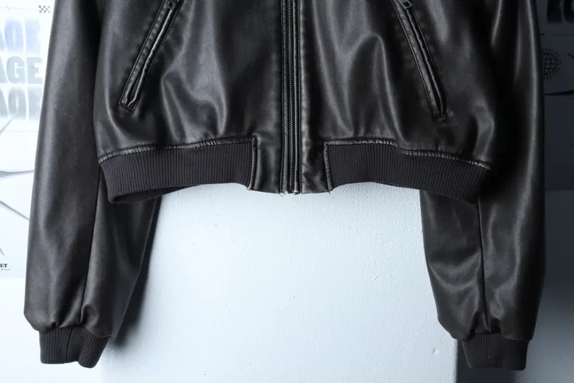 W(L-XL) 자라 집업 바람막이 점퍼자켓 레더 봄버 크롭-16FE4 상품이미지4