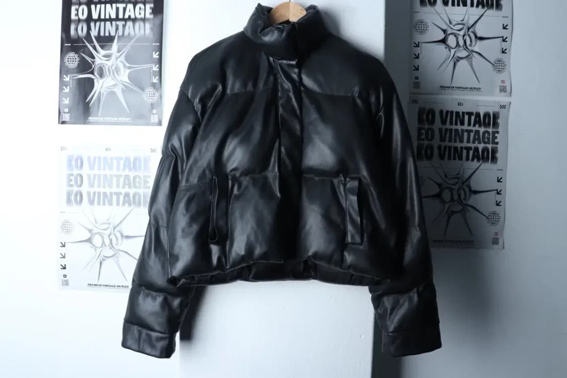 W(F) 레이디볼륨 패딩 점퍼자켓 레더 크롭 블랙 한소희착용-16FE9 상품이미지2