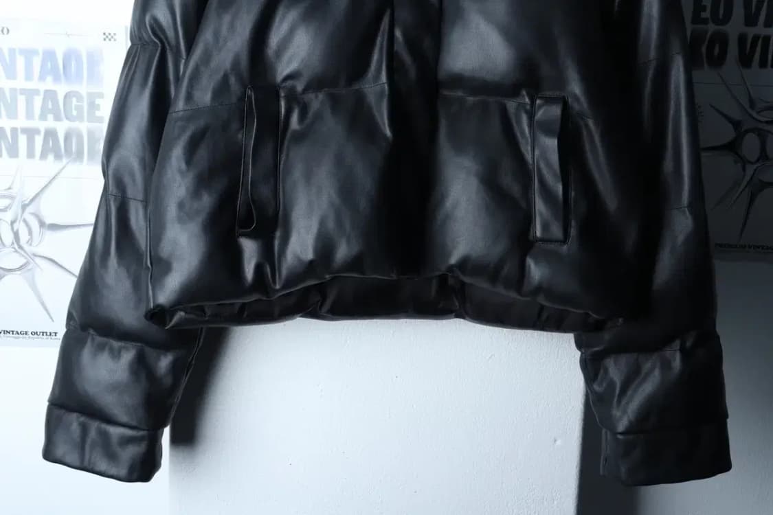 W(F) 레이디볼륨 패딩 점퍼자켓 레더 크롭 블랙 한소희착용-16FE9 상품이미지4