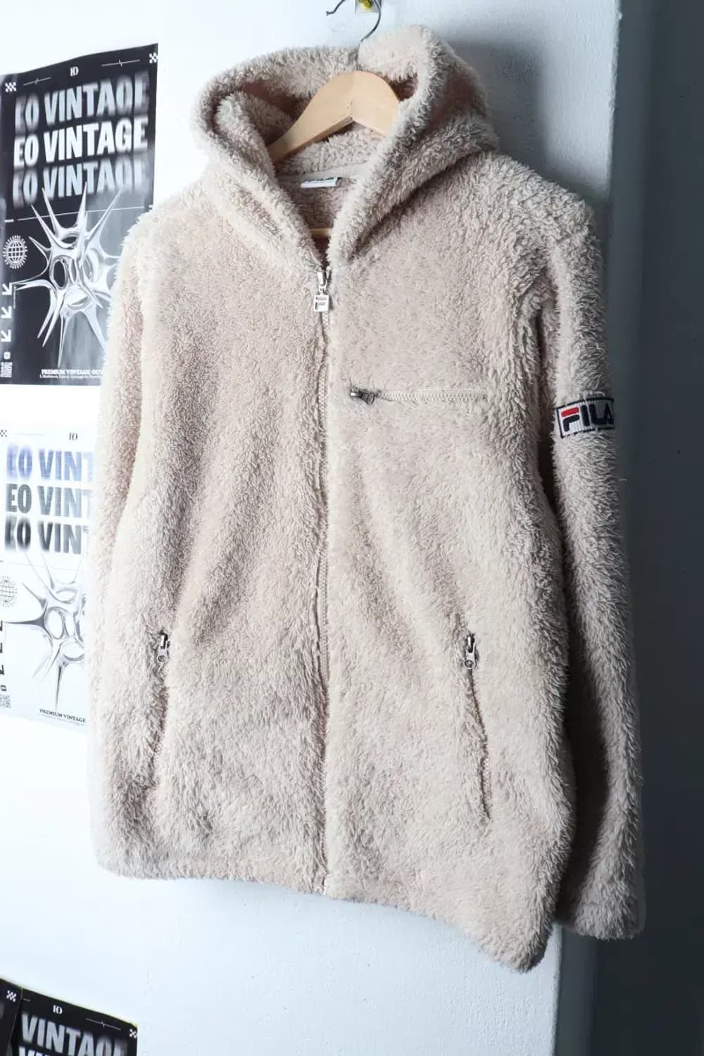 (M-L) 휠라 후드티셔츠 후리스 플리스 베이지 부들-1700E 상품이미지1