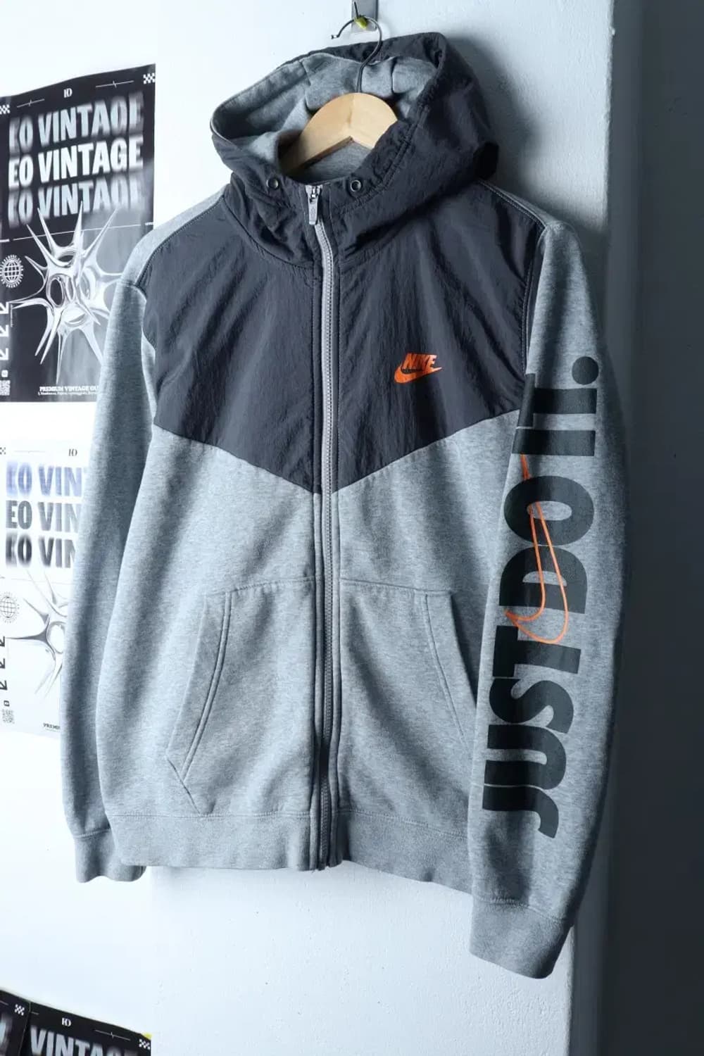 (L) 나이키 집업 바람막이 점퍼자켓 레터링 그레이 면 기모-17010 상품이미지1