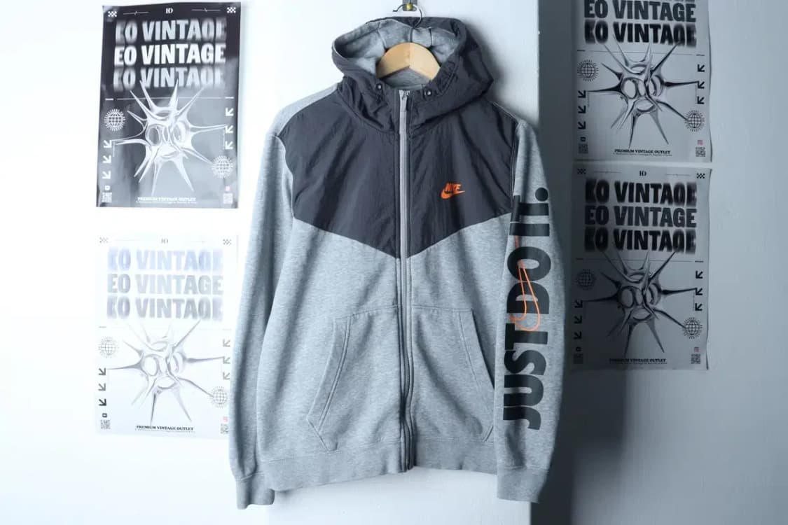 (L) 나이키 집업 바람막이 점퍼자켓 레터링 그레이 면 기모-17010 상품이미지2