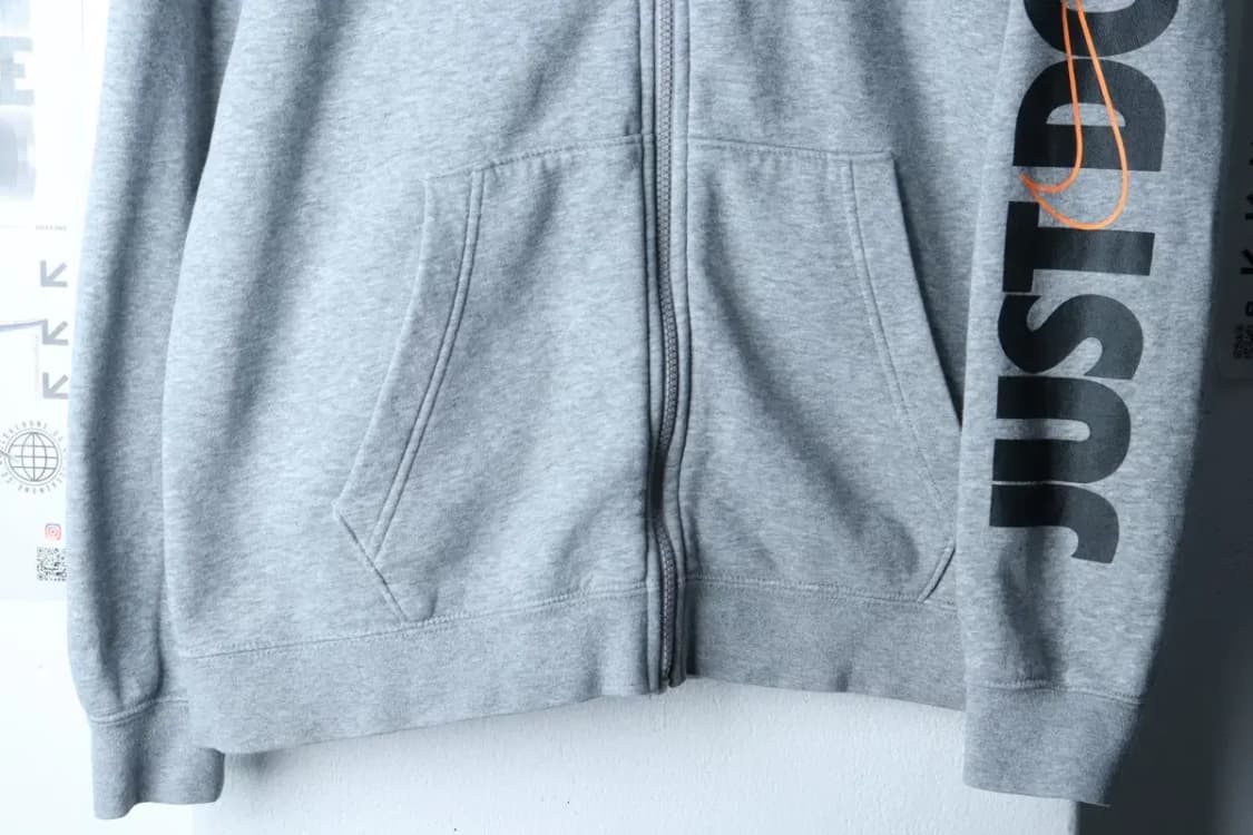 (L) 나이키 집업 바람막이 점퍼자켓 레터링 그레이 면 기모-17010 상품이미지4