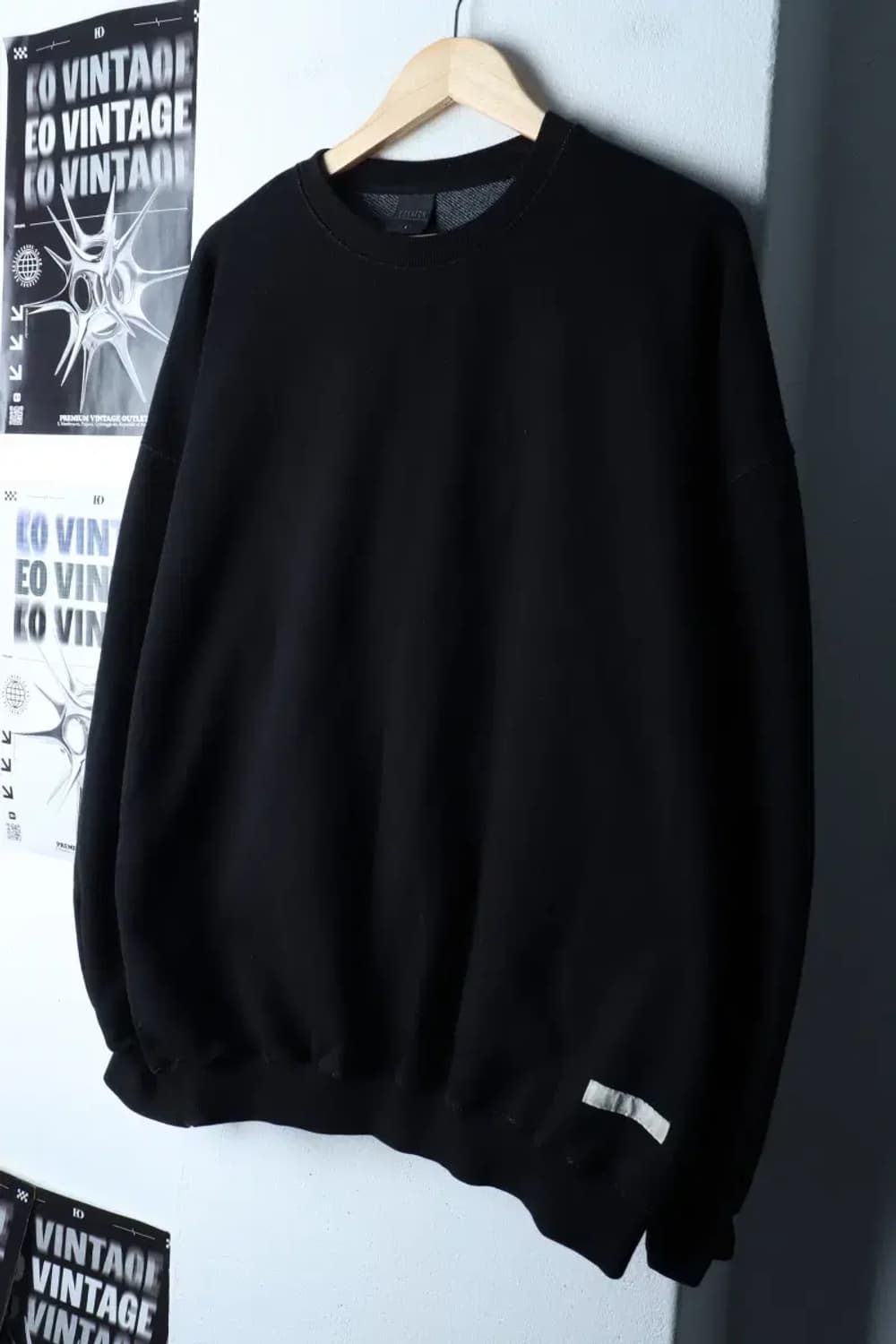 (L-XL) 에즈카톤 맨투맨 티셔츠 루즈핏 무지 헤비 블랙-17012 상품이미지1